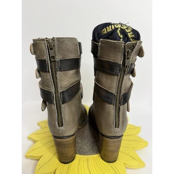 Freebird by Steven Bond Shoes Womens Sz 7 Brown Leather Buckle Heels NEW IN BOX